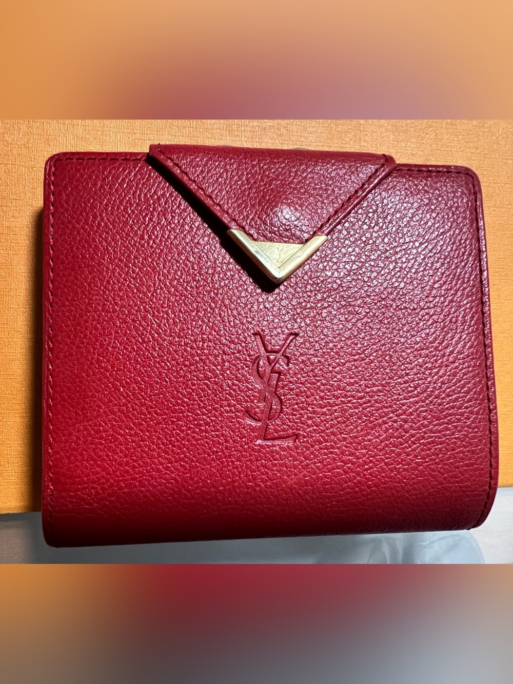 Yves Saint Laurent YSL Red Leather Kisslock Wallet